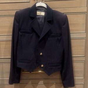 Valentino Navy Cropped Blazer with Gold-Tone Buttons